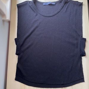 Black cut out side ribbed t shirt